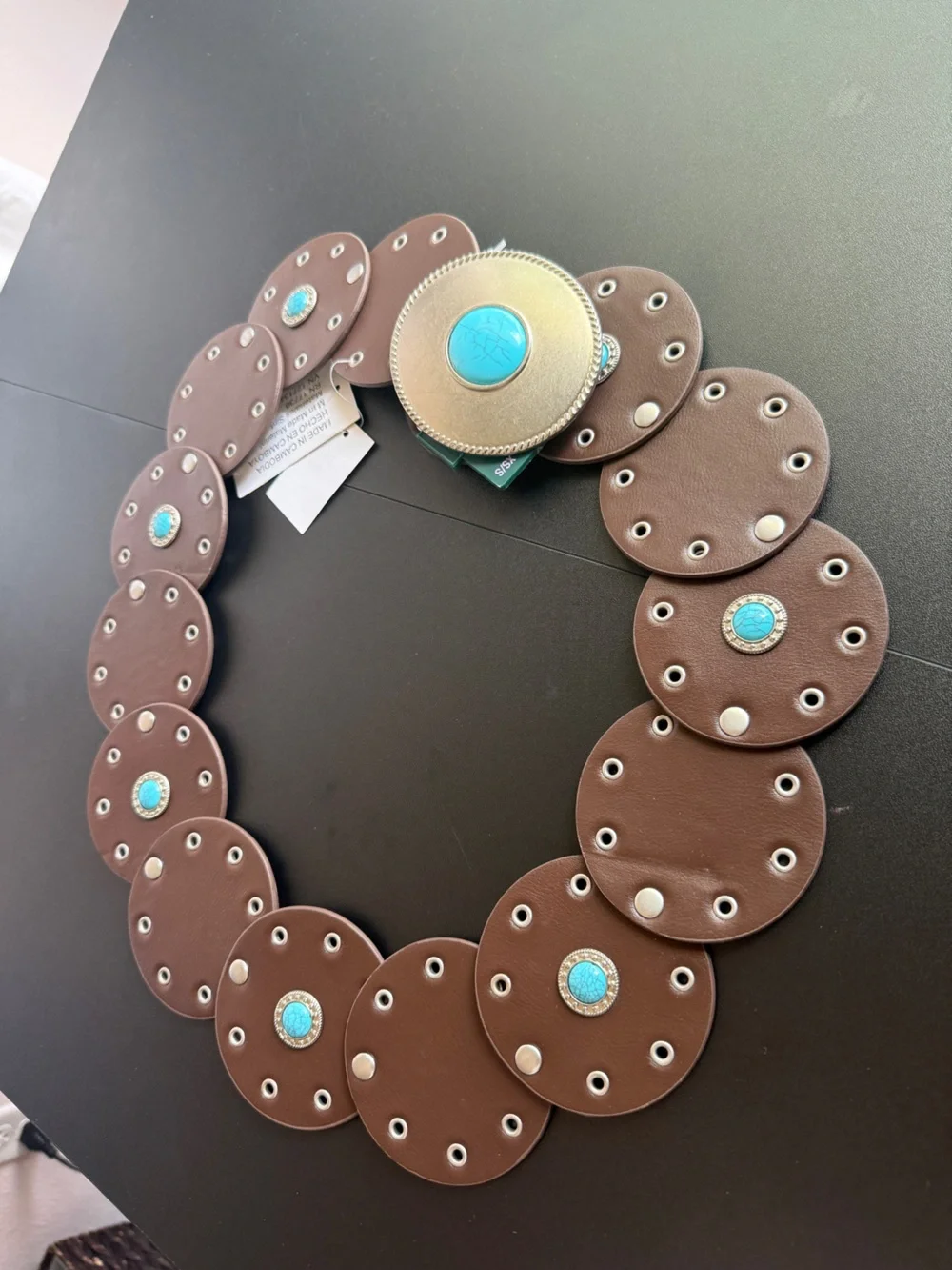Wild Fable Y2K Western Turquoise Concho Disc Belt Brown XS S Boho Cowgirl NWT